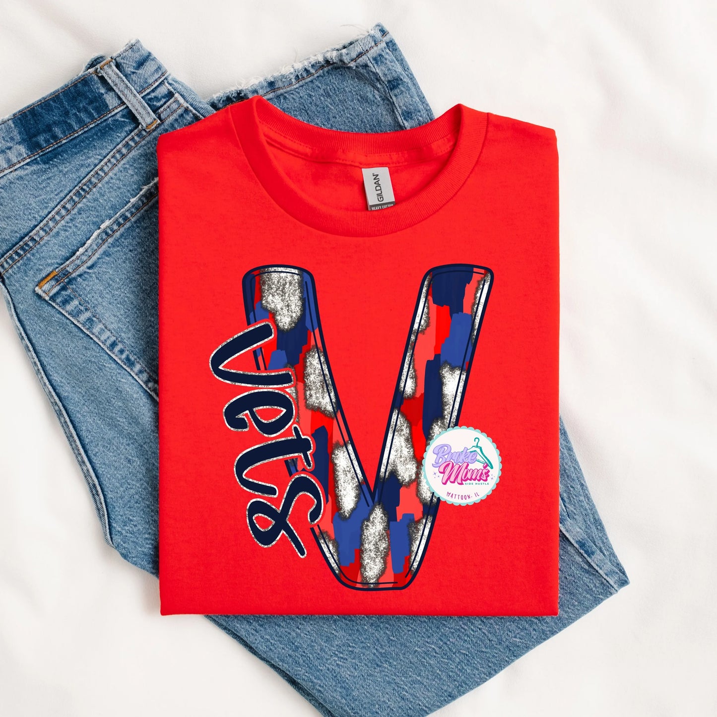 Vets Letter Faux Glitter Ombré Tee/Sweatshirt
