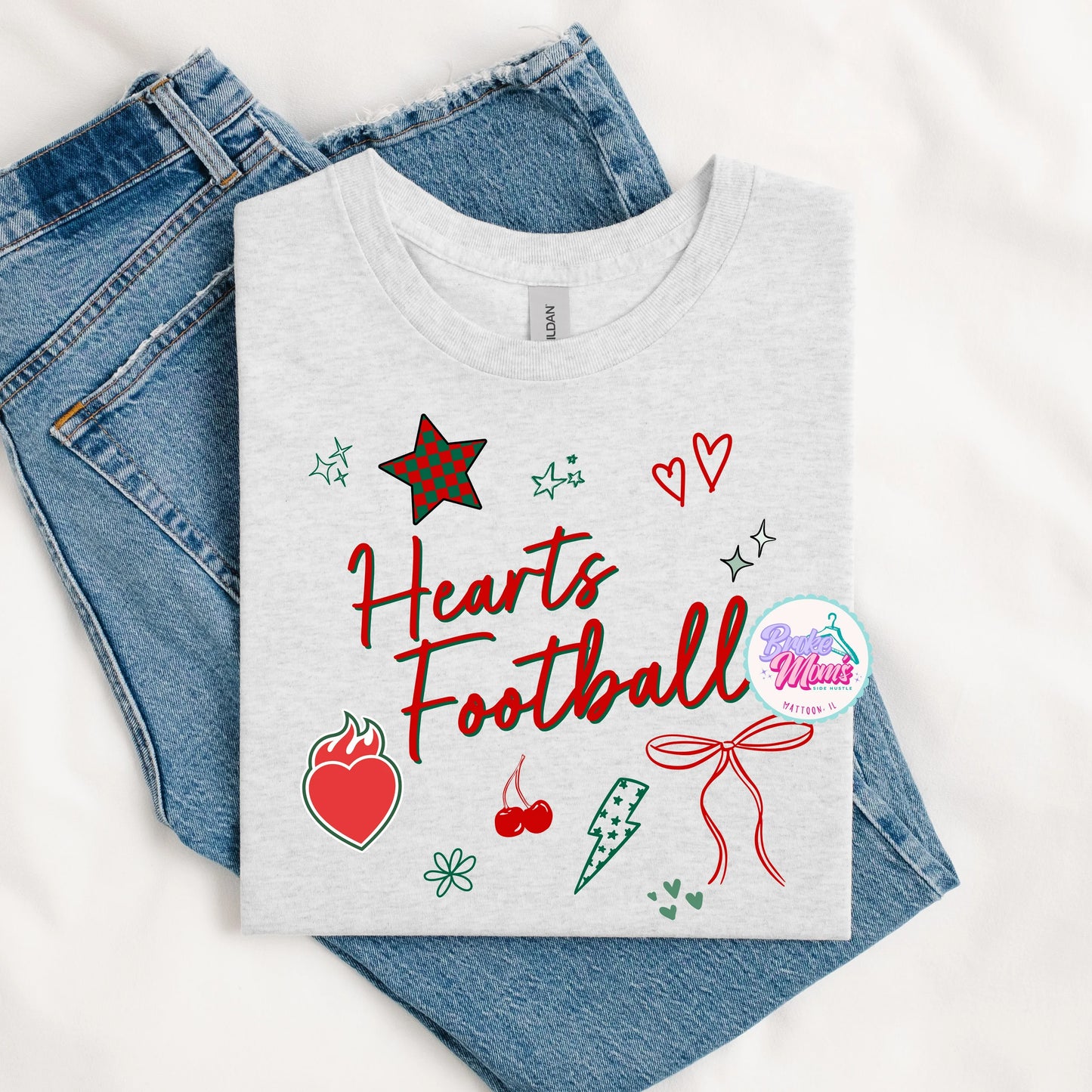 Hearts Football So Many Doodles Tee