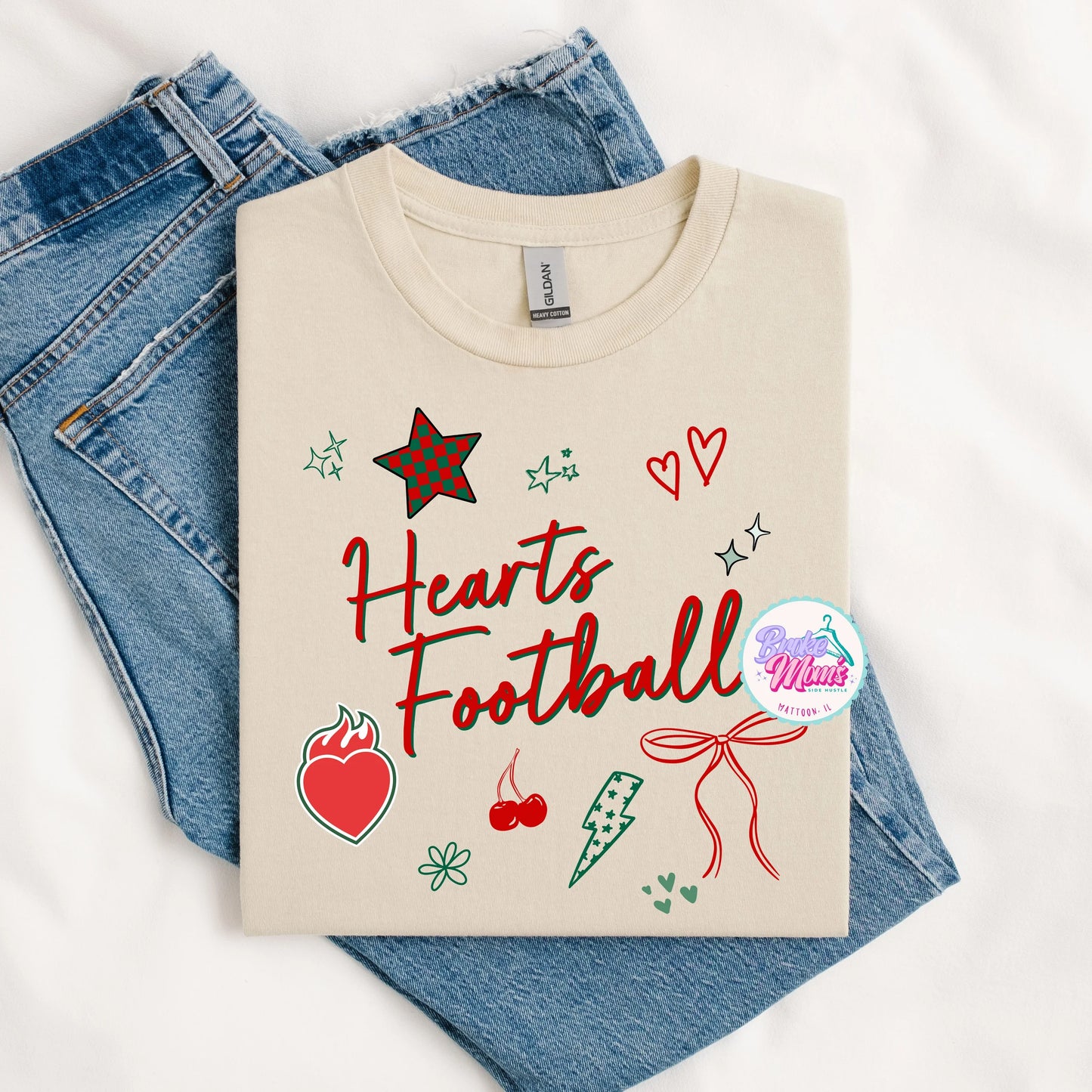 Hearts Football So Many Doodles Tee