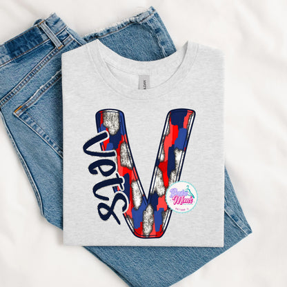Vets Letter Faux Glitter Ombré Tee/Sweatshirt
