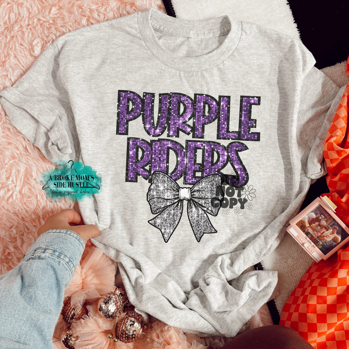 Arcola Purple Riders Faux Sequins Bow Tee/Sweatshirt