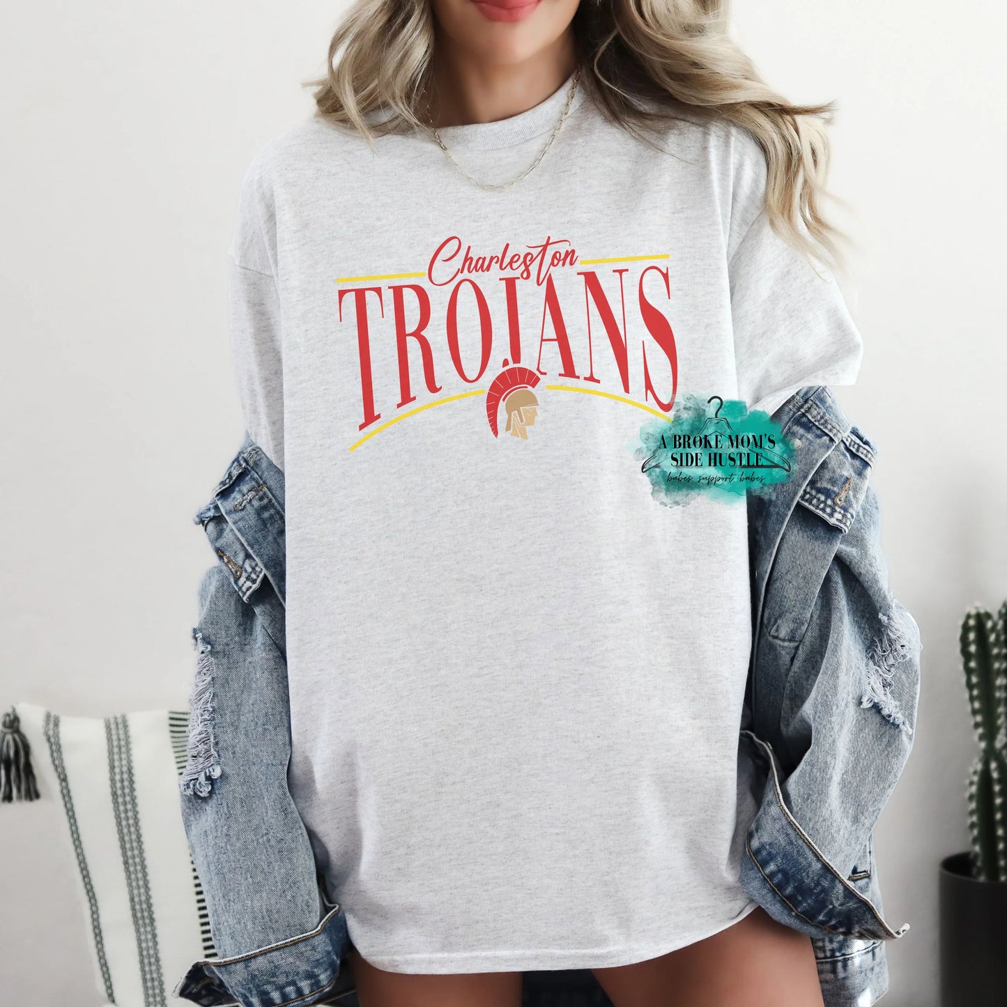 Trojans Logo Curved Tee/Sweatshirt