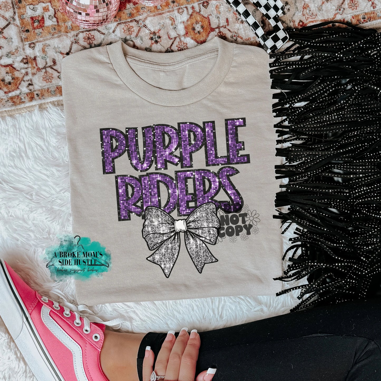 Arcola Purple Riders Faux Sequins Bow Tee/Sweatshirt