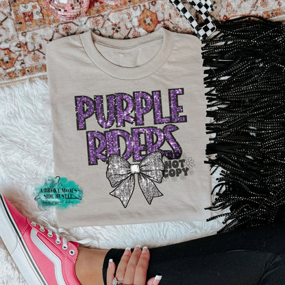 Arcola Purple Riders Faux Sequins Bow Tee/Sweatshirt